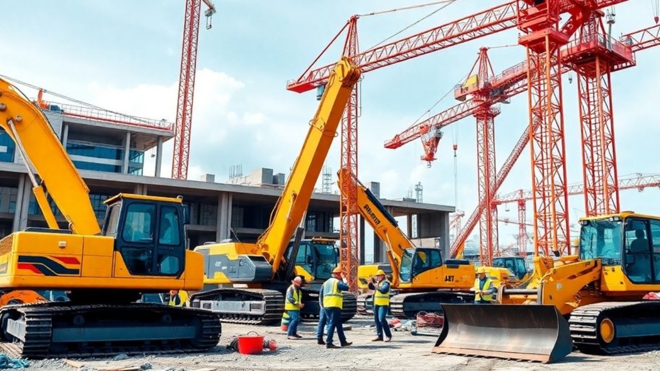 Machines de construction sur un chantier en 2024.